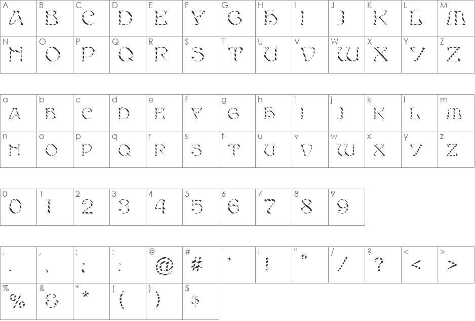 FZ JAZZY 20 STRIPED font character map preview