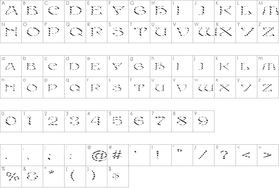 FZ JAZZY 20 STRIPED EX font character map preview