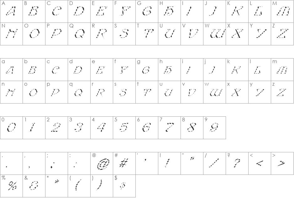 FZ JAZZY 20 STRIPED ITALIC font character map preview