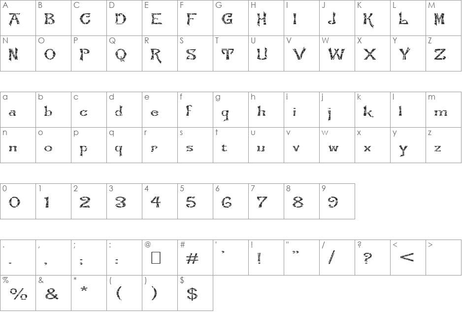 FZ JAZZY 21 CRACKED EX font character map preview