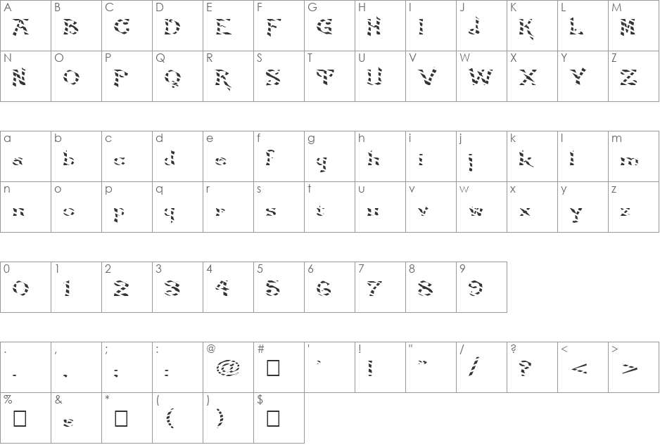 FZ JAZZY 21 STRIPED EX font character map preview
