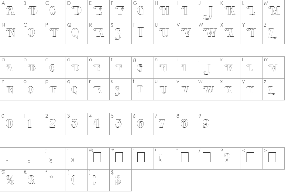 FZ JAZZY 23 HOLLOW EX font character map preview
