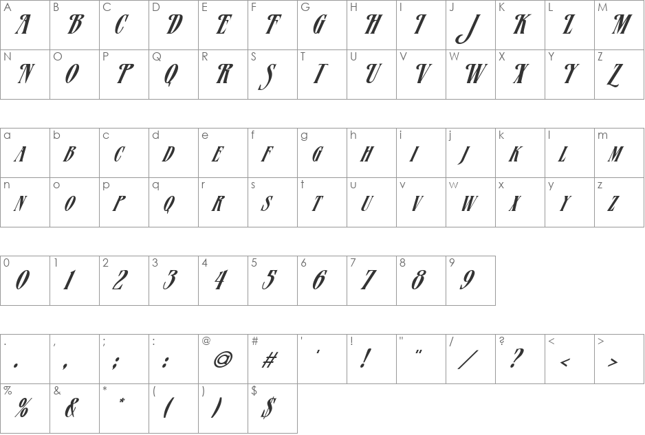 FZ JAZZY 23 ITALIC font character map preview