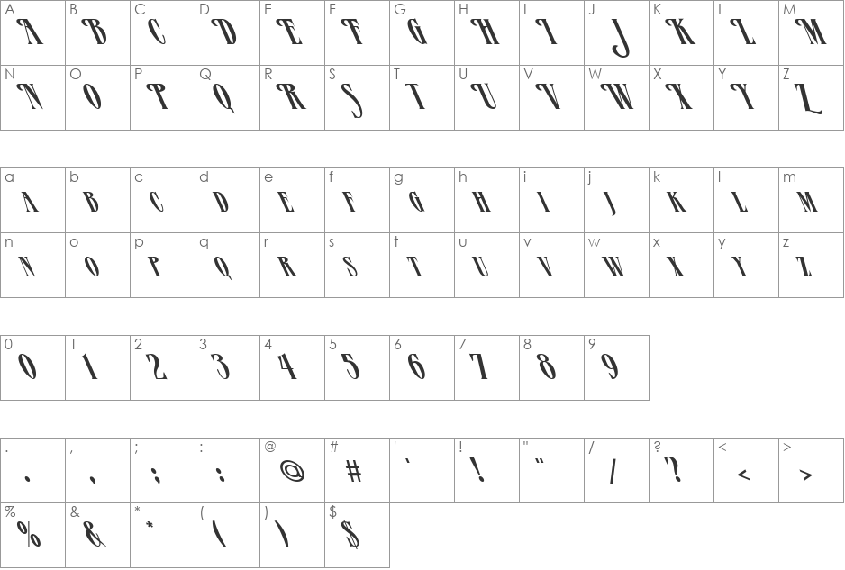 FZ JAZZY 23 LEFTY font character map preview