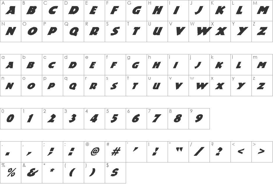 FZ JAZZY 24 ITALIC font character map preview