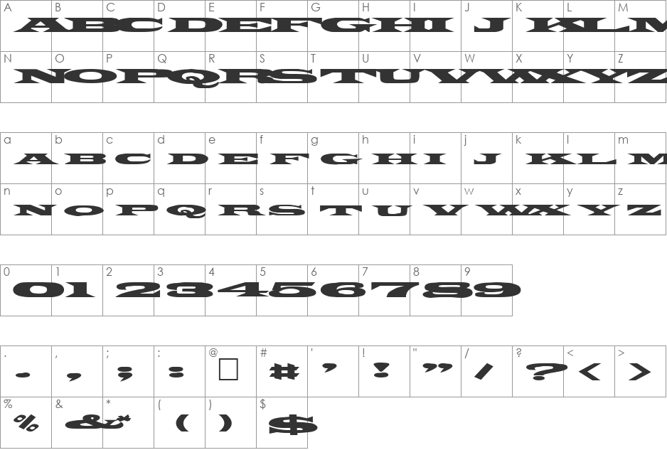 FZ JAZZY 26 EX font character map preview