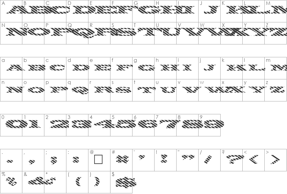FZ JAZZY 26 STRIPED EX font character map preview