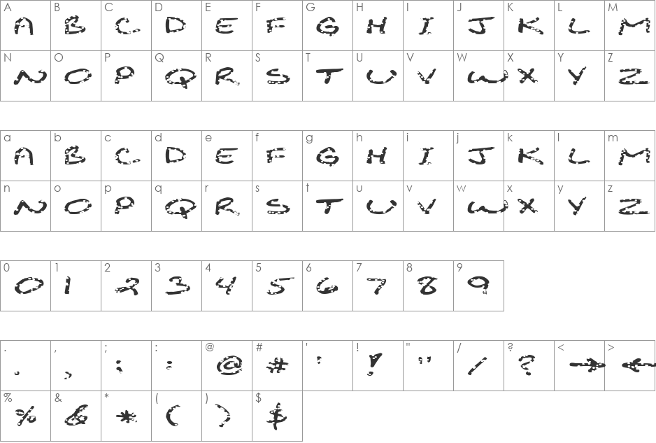 FZ JAZZY 29 HOLEY EX font character map preview