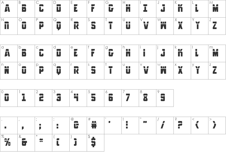 Anitlles Laser font character map preview