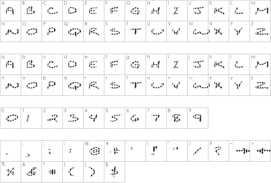 FZ JAZZY 29 STRIPED EX font character map preview