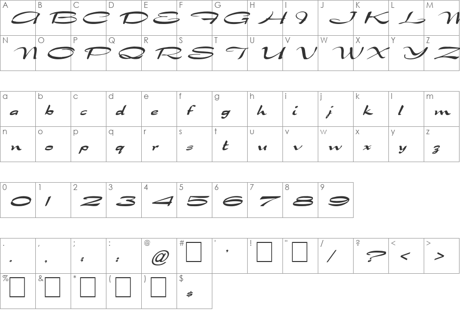 FZ JAZZY 30 ITALIC font character map preview