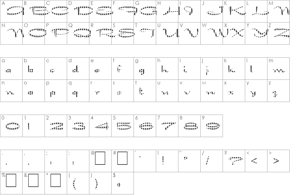 FZ JAZZY 30 STRIPED font character map preview
