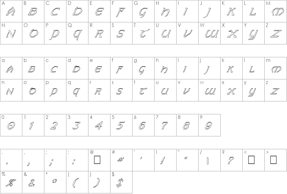 FZ JAZZY 31 3D ITALIC font character map preview