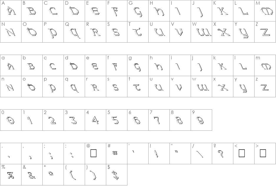 FZ JAZZY 31 3D LEFTY font character map preview