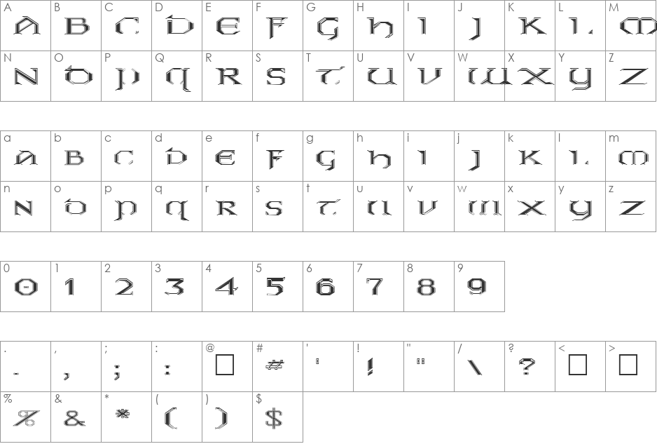 FZ JAZZY 31 CONTOUR EX font character map preview