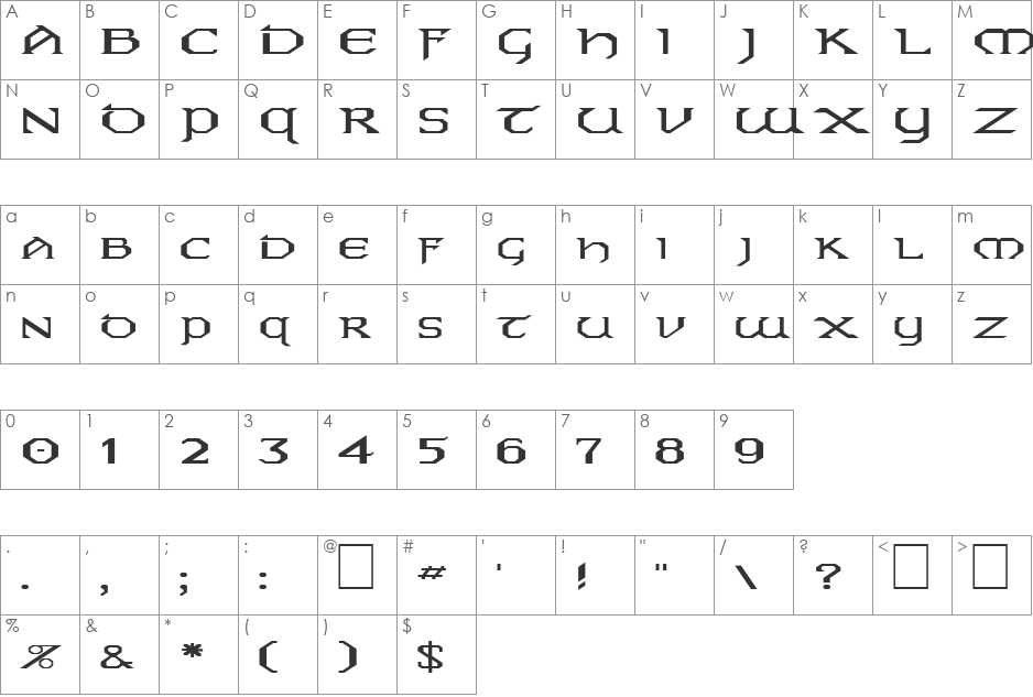 FZ JAZZY 31 EX font character map preview