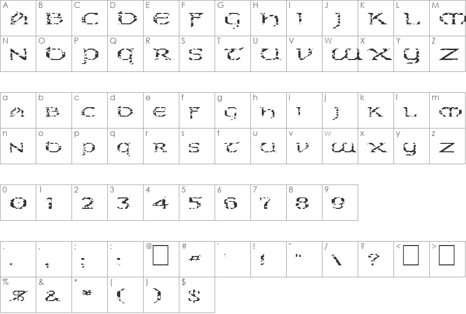 FZ JAZZY 31 HOLEY EX font character map preview