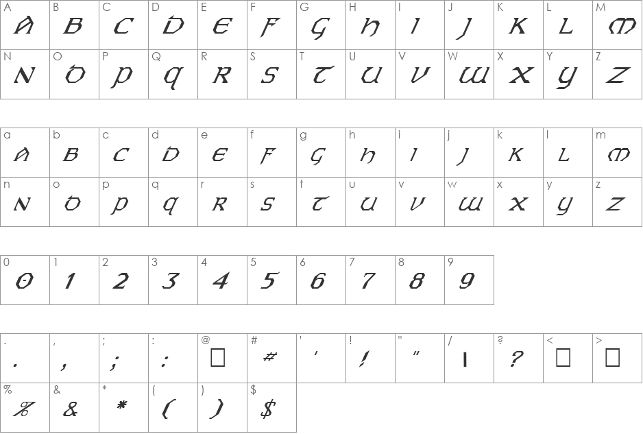 FZ JAZZY 31 ITALIC font character map preview