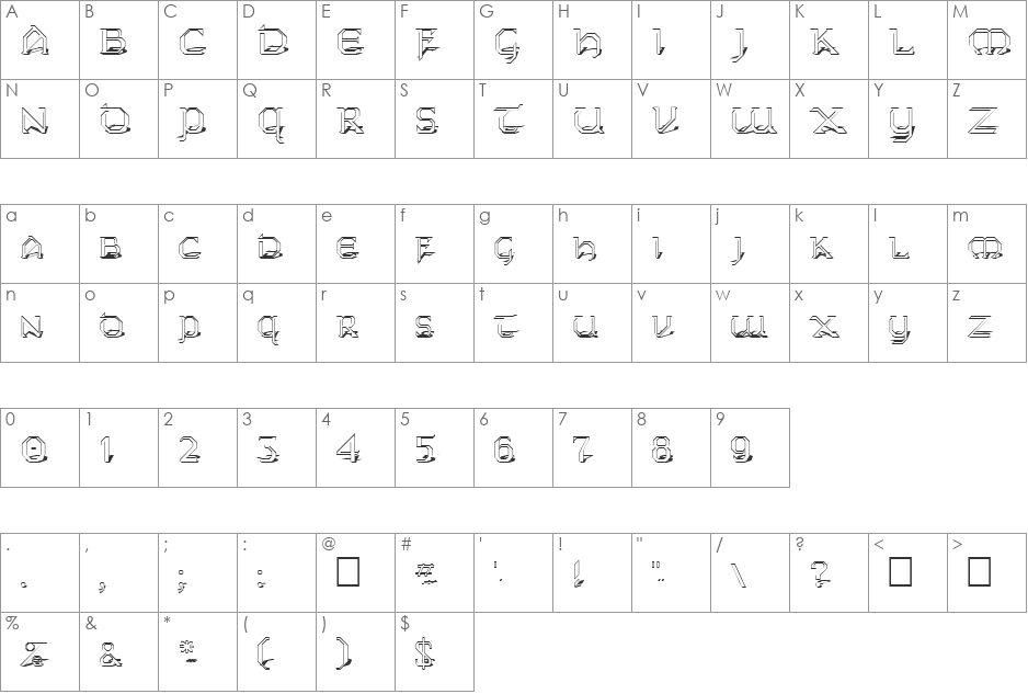 FZ JAZZY 31 SHADOW font character map preview