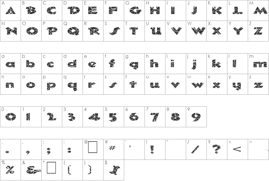 FZ JAZZY 32 CRACKED EX font character map preview