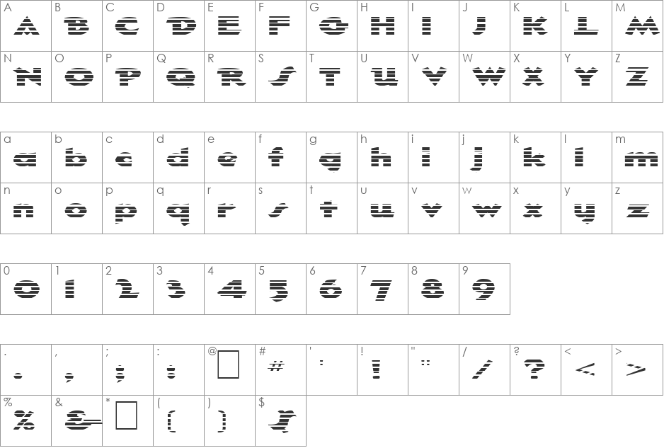 FZ JAZZY 32 STRIPED EX font character map preview