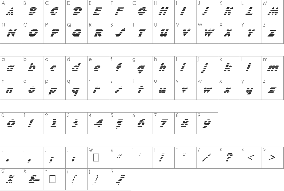 FZ JAZZY 32 STRIPED ITALIC font character map preview