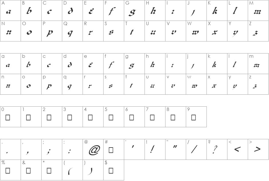 FZ JAZZY 33 ITALIC font character map preview