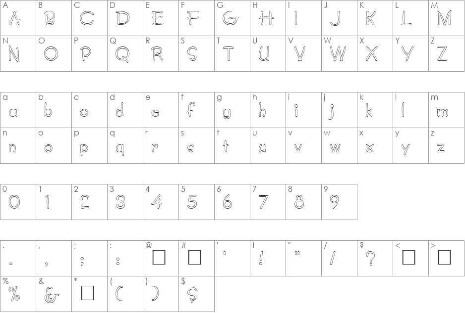 FZ JAZZY 34 HOLLOW font character map preview