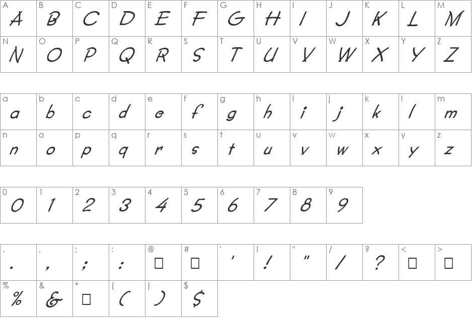 FZ JAZZY 34 ITALIC font character map preview