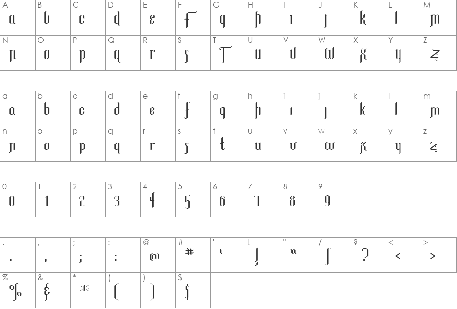 FZ JAZZY 35 EX font character map preview
