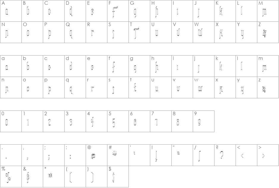 FZ JAZZY 35 HOLLOW font character map preview