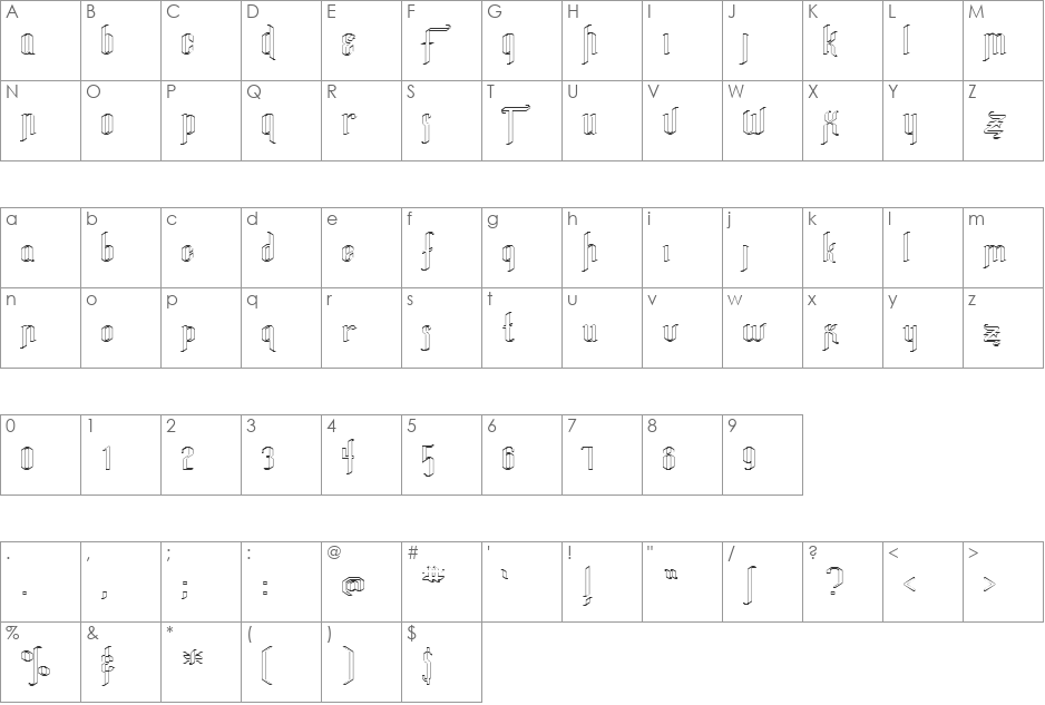 FZ JAZZY 35 HOLLOW EX font character map preview