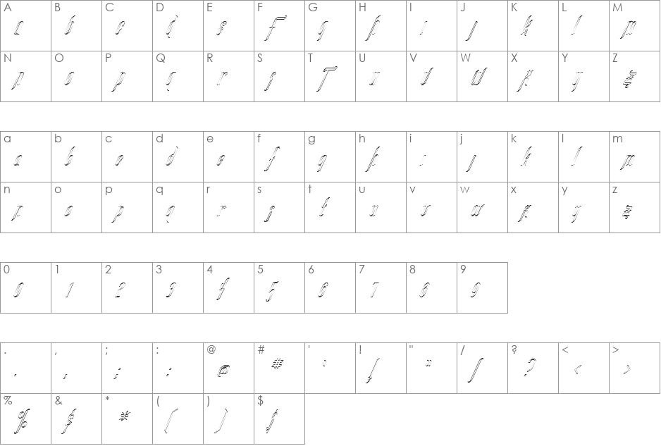 FZ JAZZY 35 HOLLOW ITALIC font character map preview
