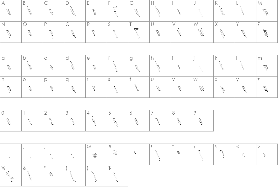 FZ JAZZY 35 HOLLOW LEFTY font character map preview