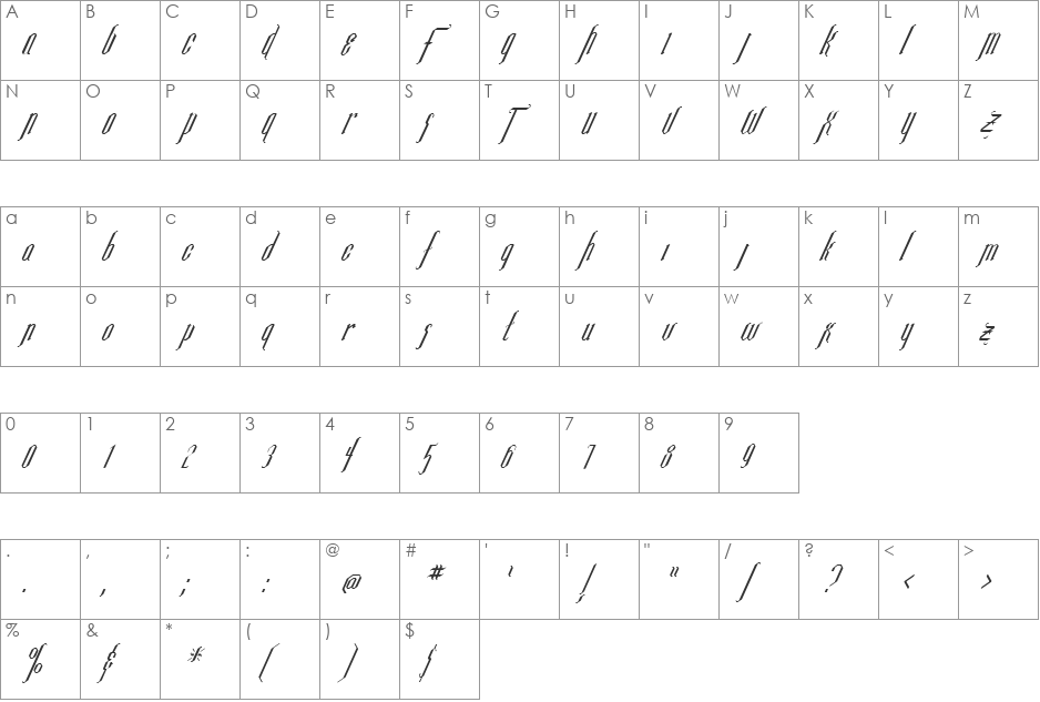 FZ JAZZY 35 ITALIC font character map preview