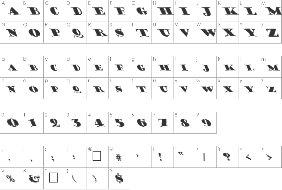 FZ JAZZY 38 CONTOUR LEFTY font character map preview