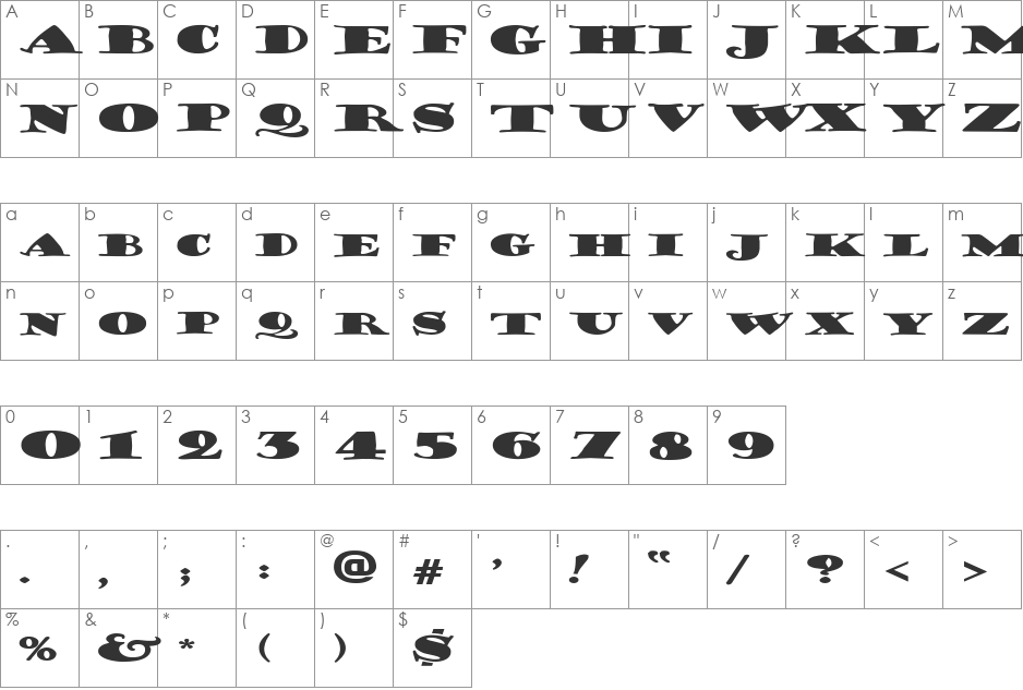 FZ JAZZY 38 EX font character map preview