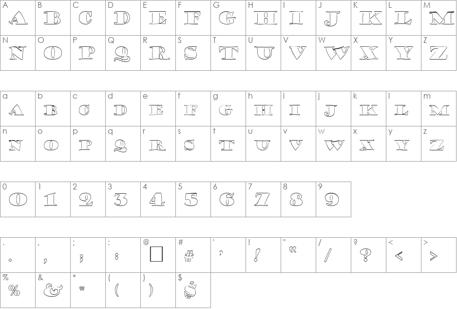 FZ JAZZY 38 HOLLOW font character map preview