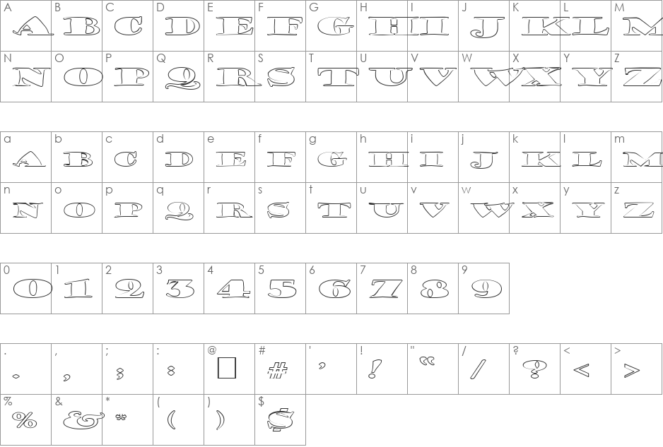 FZ JAZZY 38 HOLLOW EX font character map preview