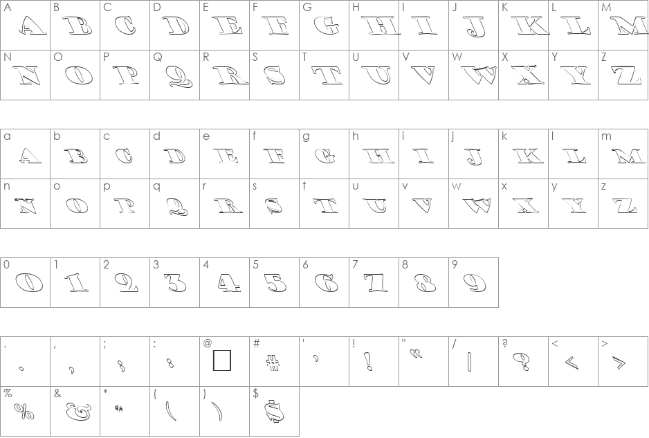 FZ JAZZY 38 HOLLOW LEFTY font character map preview