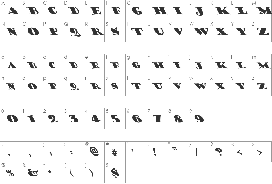 FZ JAZZY 38 LEFTY font character map preview