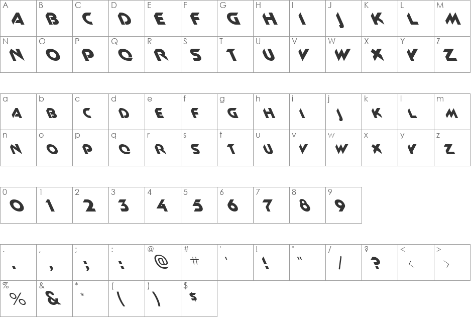 FZ JAZZY 4 LEFTY font character map preview