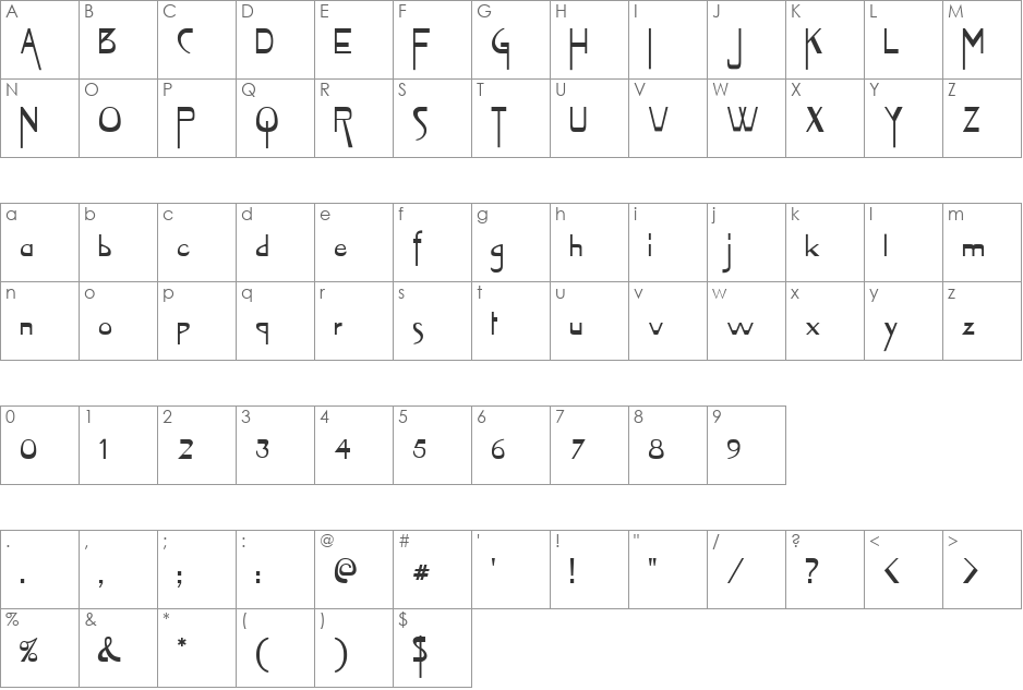 FZ JAZZY 45 font character map preview