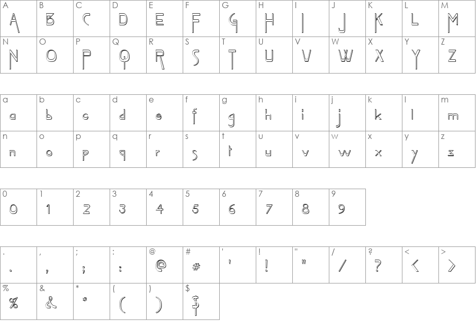 FZ JAZZY 45 3D font character map preview