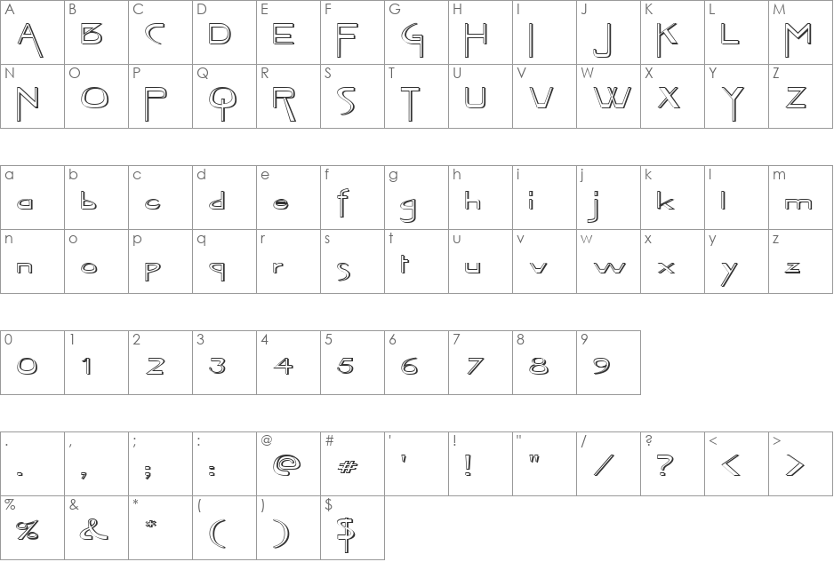 FZ JAZZY 45 3D EX font character map preview