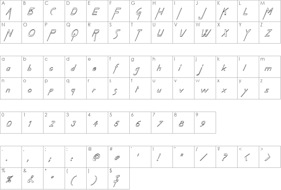 FZ JAZZY 45 3D ITALIC font character map preview