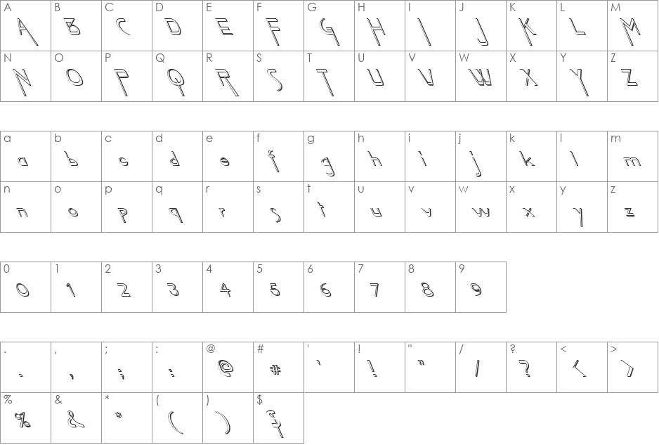 FZ JAZZY 45 3D LEFTY font character map preview