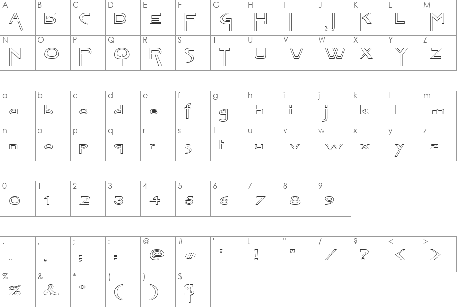 FZ JAZZY 45 HOLLOW EX font character map preview