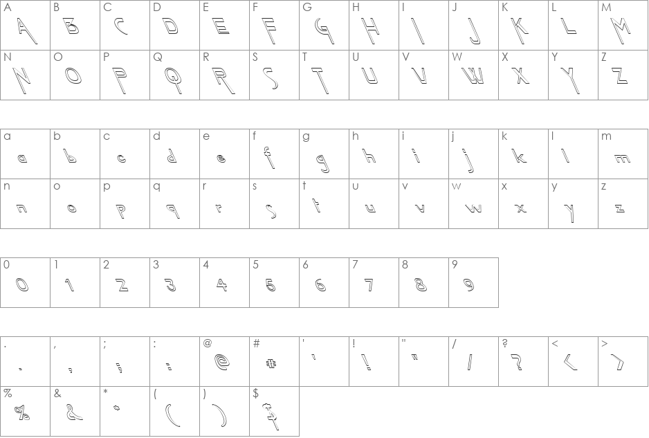 FZ JAZZY 45 HOLLOW LEFTY font character map preview