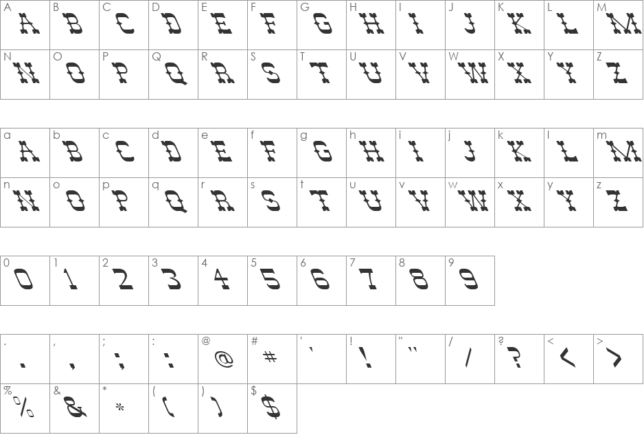 FZ JAZZY 46 LEFTY font character map preview